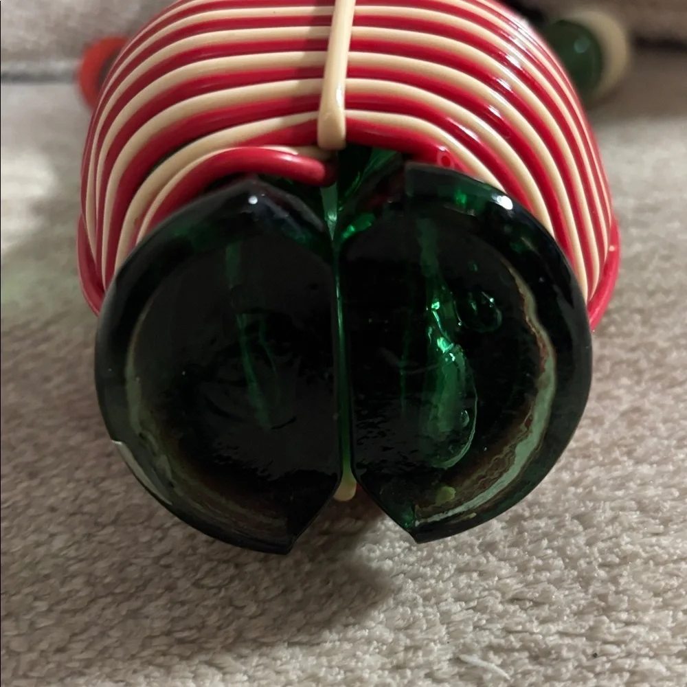 Vintage Green Glass Oil and Vinegar Bottles with Red White wrap made in Italy